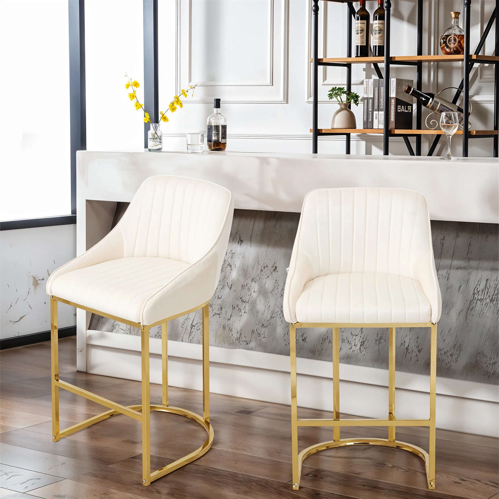 Voltsify Upholstered Bar Stools Set of 2 Comfortable Dining Chairs for Home Furniture